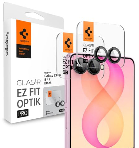 Spigen EZ Fit Optik Pro Vetro Fotocamera [2P] Samsung Galaxy Z Flip 8 | Galaxy Z Flip 7, Nero, Trasparente, Durezza 9H, Anello Individuale, Ritagli precisi per l'obiettivo, Sicuri per il flash