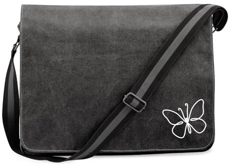 Huuraa Umhängetasche Schmetterling Silhouette Geschenk | Messenger Bag mit Schultergurt 14 Liter Schultertasche Canvas Laptoptasche Geschenkidee Crossbody Tasche