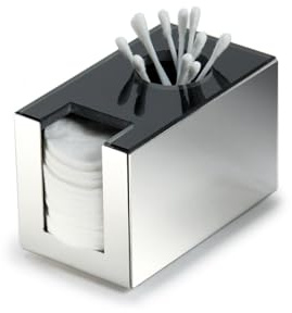 Schönbeck Design Wattepadhalter, Ohrstäbchenhalter, Edelstahl und weißes oder schwarzes Acrylglas - Made in Germany (poliert/schwarz)