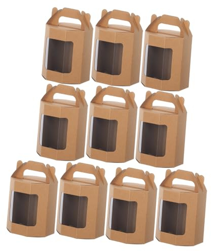 10 Stück Achteckige Geschenkboxen aus Kraftpapier und Pvc mit Fenster