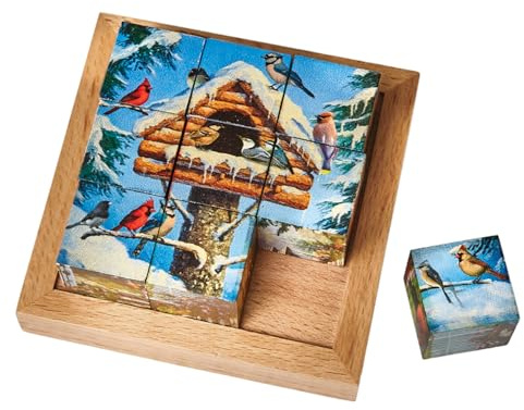 Bits and Pieces Wooden Block Puzzle in Wood Tray - 6 Different Images, Seasons Seasonal Scenes with Animals - 1 Blocks 3D Puzzles for Adults (9 Piece Puzzle)