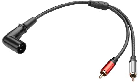 JSADZKJ Cable de audio simétrico XLR a 2RCA,cable adaptador XLR de 3 pines a doble RCA,cable de micrófono chapado en oro 2 RCA macho a X L R macho para micrófono,mixe-0,3 m/0,98pies (90 grados)