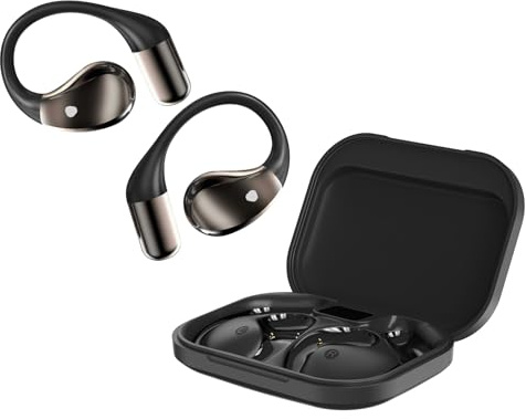 Open Ear Kopfhörer Bluetooth 6.0 mit HD Mic, 2025 Kopfhörer Kabellos Bluetooth HiFi Stereo mit Ohrhaken, 40H Spielzeit, Bluetooth Kopfhörer mit LED-Anzeige, IP7 Wasserdicht Ohrhörer für Sport, Schwarz