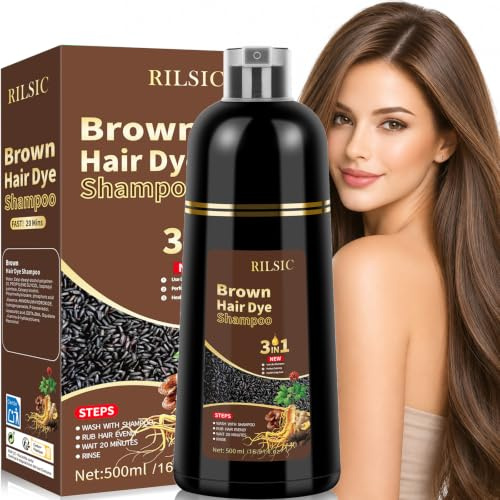 Haarfarbe, 500ml Hair Dye Shampoo 3in1, Haarfärbeshampoo Hair Color Shampoo Gegen Graue Haare, Sofort-Färbe-Shampoo, Farbshampoo Tönungsshampoo Graue Haare Abdecken für Männer Frauen (Braun)