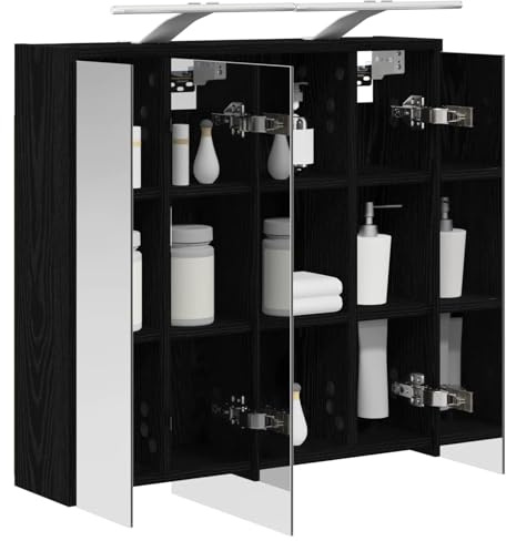 vidaXL Badezimmerspiegelschrank Schwarz Eichen-Optik, Moderne Badezimmer, rechteckiger Stauraum, Wandregal, doppelseitiger Spiegel, Flexibles Möbel