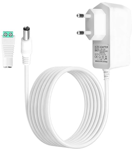 Alimentation LED 12V 2A 24W, Adaptateur Secteur Universel AC 100 240V avec Prise EU et Connecteur DC 5,5 x 2,1 mm, Transformateur DC pour Bandes LED Caméras CCTV Modules et Boîtiers, Câble 2 m Blanc