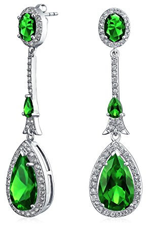 Estilo Art Deco Verde Lágrima Declaración De Moda Simulado AAA CZ Esmeralda Verde Pendientes De Araña Para Las Mujeres Prom Plateado