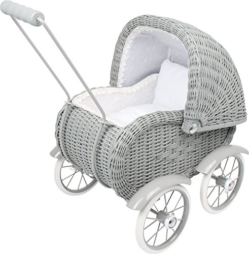 small foot Puppenwagen im Vintage-Stil, aus grauem Korbgeflecht, inkl. weißer Bettwäsche, ab 3 Jahren, 8771