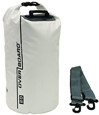 Overboard Wasserdichte Trockenröhrentasche mit verstellbarem Schulterriemen zum Bootfahren, Kajak, Angeln, Rafting, Schwimmen, Camping und Snowboarden, Weiß ,20 Liter