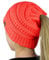 C.C BeanieTail Beanie-Mütze, weich, dehnbar, mit Zopfmuster, für Pferdeschwanz, korallenrot, Einheitsgröße