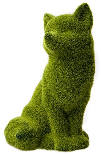 Lashuma Tierstatue Fuchs - Gartenfigur mit Grüner Beflockung - Tierfigur 23 cm