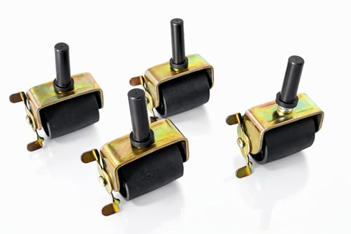 Tech Team #00739 Locking Bed Casters – 4-Piece Set of Stem-Mounted Rollers with Brakes for Metal Bed Frame Sockets, Swivel Wheels with Locking Mechanism