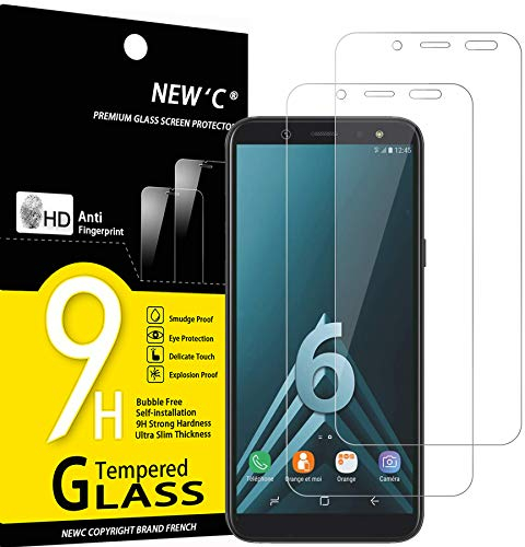 NEW'C 2 Stück für Samsung Galaxy A6 für Panzerglas, Frei von Kratzern, 9H Härte, HD Displayschutzfolie, 0.33mm Ultra-klar, Ultrabeständig