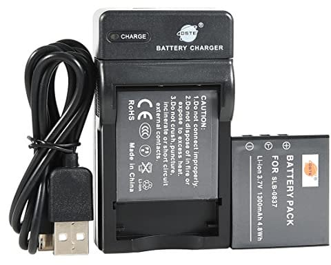 DSTE Compatible 2x SLB-0837 Rechargeable Li-ion Battery + USB Charger Replacement for Samsung Digimax i6 PMP,L700,NV7,Optio E75,E85,M85 Konica Minolta NP-1 Camera
