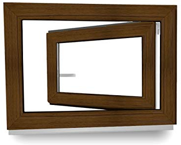 Kellerfenster - Fenster - Dreh- & Kippfunktion - innen nussbaum/außen nussbaum - BxH: 60 x 40 cm - 600 x 400 mm - DIN Links - 2 fach Verglasung - 60 mm Profil