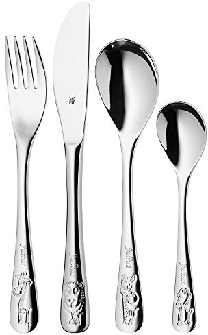 TippTopShop WMF Safari Kinderbesteck 4-teilig, mit Namensgravur, ab 3 Jahren, Cromargan Edelstahl poliert, Gravurgeschenk für Taufe oder Geburtstag