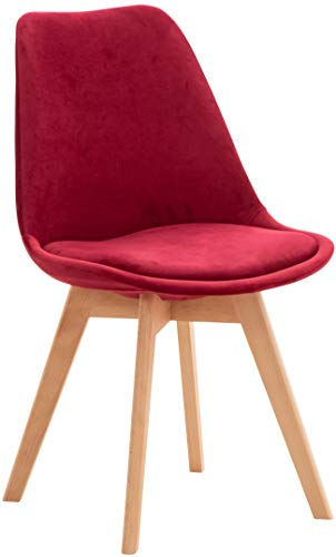 CLP Esszimmerstuhl Linares Kunststoff I Stoff I Samt I Cord I Lederoptik I Lehnstuhl Mit Holzgestell, Farbe:rot, Material:Samt