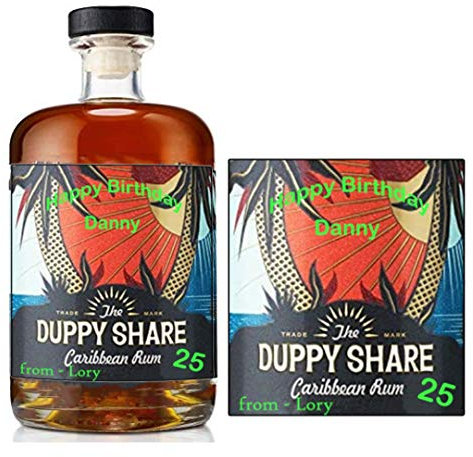 Personalised Duppy Share's Rum Bottle Label for Birthday Xmas Any Occasion