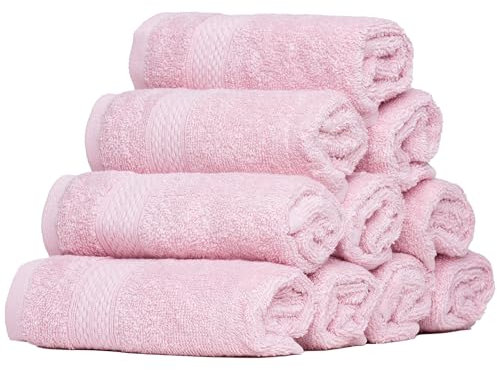 Brielle Handtuch-Set aus 100% Baumwolle, 10er Set Gästehandtücher, 30x50 cm, Baumwolle Sehr saugfähige Gästetücher für das Badezimmer, Gästetuch in Hotel- & Spa-Qualität, Packung mit 10, Rosa Farbe