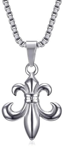BOBIJOO Jewelry - Discret Pendentif Doré Fleur de Lys Patriote templier Chevalier Acier Argent Chaîne