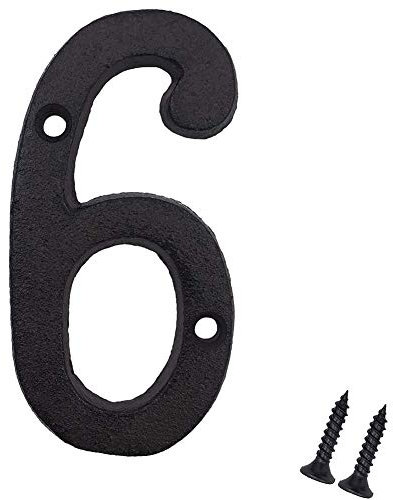 Suithink 3 Inch Black Metal Arabic Numbers Cast Iron House Sign DIY Address Numbers with Fixing Screws (6 Pack)