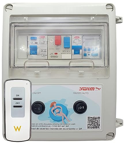 SWIMHOME Cuadro Eléctrico para Piscina, Compacto con Guardamotor, Transformador 50W y Control Remoto LED ON/Off (0,5 CV (2,5-4A))