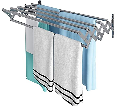 LHHL Wäscheleine Aus Metall Wand-Wäschetrockner Teleskop Etterfest, Edelstahl Rostfrei WandHandtuchhalter Klappbarer Handtuchhalter Im Innenbereich (Color : Silver, Size : 100cm)