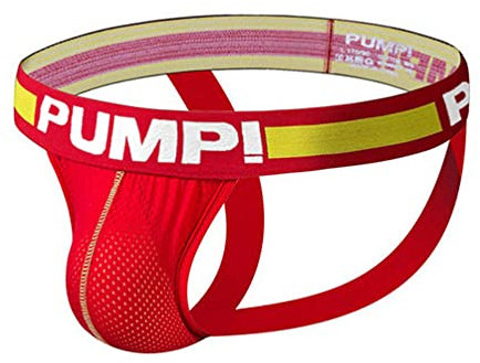 Junhouse Men's Cotton Jock Strap Trendy Personality Athletic Supporter Sports Low Rise Performance Jockstraps Elastic Waistband Sexy Underwear T-Back Thong G-String Breathable Underpants (D Red,M)