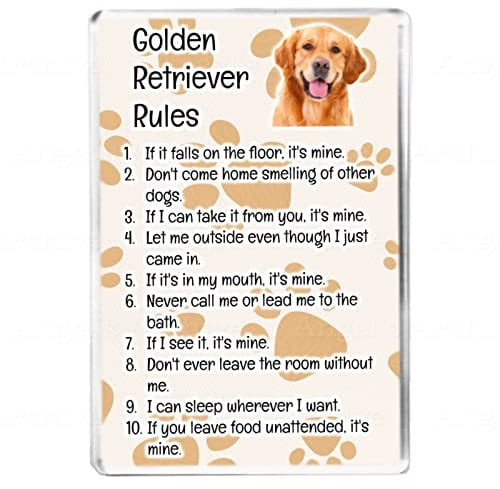 Golden Retriever Rules - Funny Pet Owner Quote - Dog Mum/Dad - Fridge Magnet - Novelty Gift