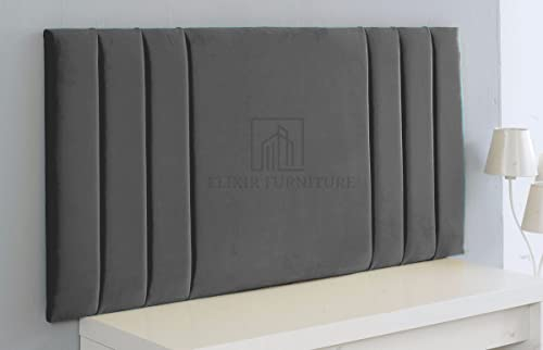 Elixir RIO 3 Divan Bed Headboard | Plush Velvet Fabric Headboards for 3ft single bed Frame | Elegant design with wooden material headboards for beds (Grey, 3ft Single Height-20inch)