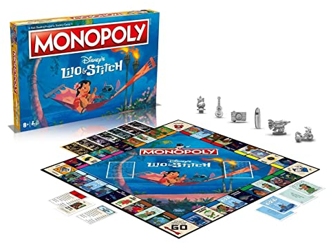 Winning Moves Disney Lilo and Stitch Monopoly-Brettspiel, begeben Sie Sich auf eine Reise außerhalb Dieser Welt mit Lilo, Stitch, Nani, Jumba und vielen mehr, Geschenk für Kinder ab 8 Jahren