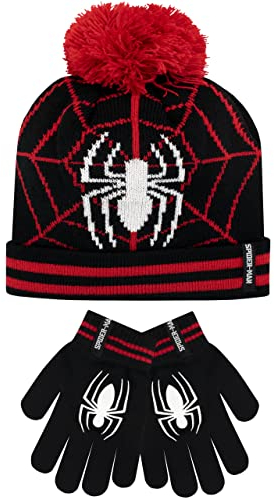 Marvel Ensemble d'hiver bonnet et gants pour enfants Spiderman Noir Taille Unique
