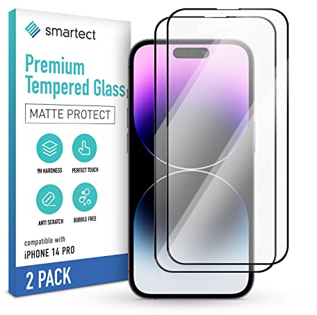 smartect Schutzglas [2 Stück, Full Screen Matt] kompatibel mit iPhone 14 Pro, HD Schutzfolie Anti-Kratzer, Blasenfrei, 9H Härte, entspiegelt, Ultrabeständig