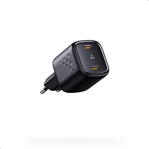 VOLTME Chargeur USB-C Double 30W GaN, Prise Charge Rapide Charge PD3.0 PPS Noir Compact et Portable Compatible avec MacBook Air, iPhone 14/13/Pro/Pro Max/Mini/12, Samsung, Xiaomi avec Huawei