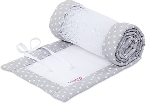 babybay Nestchen Mesh passend für Modell Maxi, Boxspring, Comfort und Comfort Plus, lichtgrau Sterne weiß