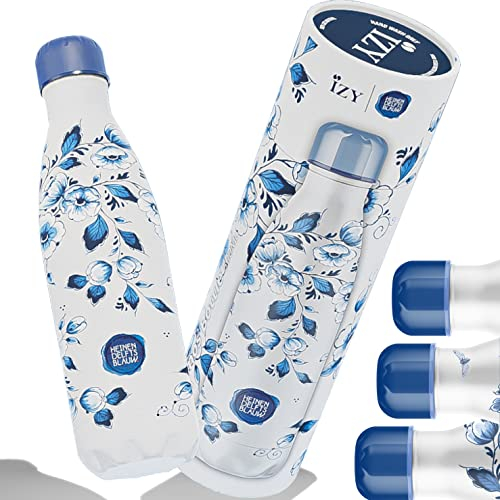 IZY Trinkflasche, Drucke, Heinen Delfts Blau, Wasserspende, Thermoskanne, Wasserflasche, Thermobecher, BPA-frei, Trinkflasche aus rostfreiem Stahl, Heiß oder kalt für 12 Stunden, 500 ml