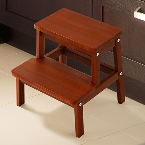 HOUCHICS Tritthocker aus Holz für Erwachsene und Kinder, Massivholz-Bett, Tritthocker, Mehrzweck-Hocker mit 2 Stufen, für Küche, Bett, Badezimmer (Walnuss)
