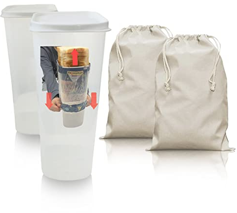Generisch Toastbrot Behälter mit Brotbeutel aus Baumwolle, Frischhalte Toastbrot Aufbewahrungsbox, Toastbrot Spender, Brotspender, Luftdichte Brotbox, 2 Stk Toast Box und 2 stk Brotbeutel