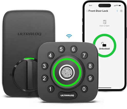 Verrouillage intelligent WiFi avec capteur de porte, serrure 8 en 1 sans clé avec WiFi intégré, identification d'empreintes digitales, contrôle à distance par application, déverrouillage automatique,