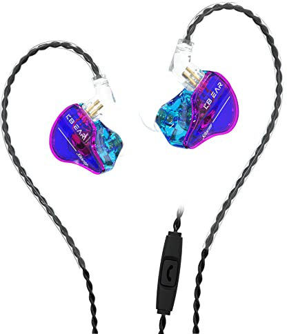 Yinyoo KBEAR Storm in-Ear Headphones, 1DD Wired Earphones Wired Earbuds IEM with Crystal Clear Sound, 3.5mm Plug in Ear Monitor Headphones for Musician Singer Music (Blue-Purple, With mic)
