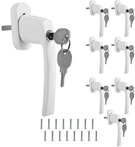 Herrselsam 8X Fenstergriff Aluminium, Abschließbar Sicherheitsfenstergriff Fensterschloss Kindersicherung mit Schlüssel, Schloss in Stiftlänge 35mm, Weiß
