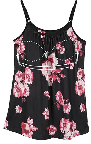 STARBILD Spaghetti Top Damen Top Mit Unterhemd BH-Hemd Basic Tank Tops U-Ausschnitt Oberteile Bequeme Frauen Shirt Lang Sommer Shirts Top Floral Print XL