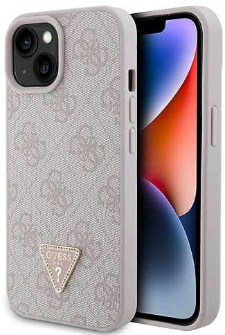Guess GUHCP15SP4TDPP Hülle für iPhone 15 6.1 Rosa hardcase Leather 4G Triangle Strass