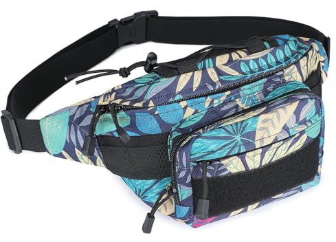 Huntvp Taktische Gürteltasche Sport Hüfttasche Molle Bauchtasche Wasserabweisend mit Reißverschluss für Outdoor Laufen Reise Wandern Radfahren Camping Klettern,Blau Blatt-M