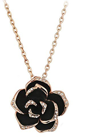 TILEZE Pendant Elegant Women Necklace White Cubic Zirconia Black Rose Design,Colour:White Gold (Color : Rose Gold)