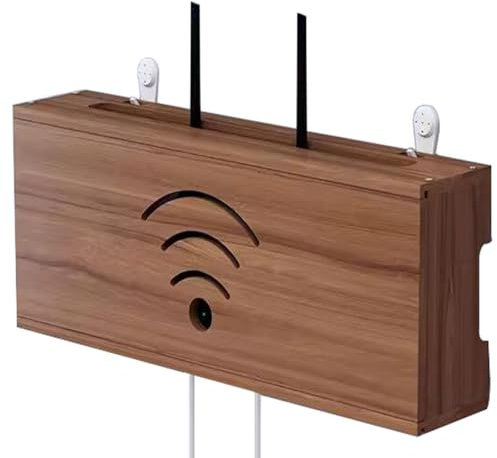 HFGHGDF Cache Box WiFi, Boite Rangement Routeur WiFi Cache par Faitement Le Boitier TV et Módem-Router, Bois Massif Box, Cable Management L'etagère (Brown)