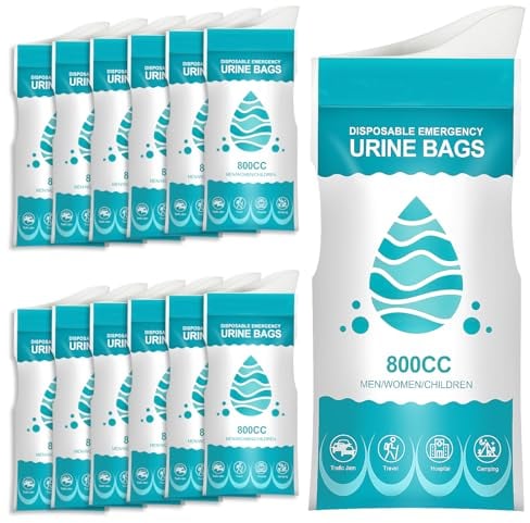 CLIUNT Disposable Urinal Bag, 12pcs Disposable 800ml Pee Bags, Car or Camping Essentials with Portable Camping Toilet Pee Bags for Adults, Travel Essentials Emergency Urine Bag for Kid Men