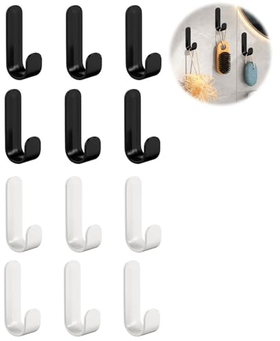 ZEACCT 12 Stück J-Förmiger Haken, ABS-Kunststoff J-Förmig Haken, Hängende J-Förmige Haken aus Kunststoff, Selbstklebende Wandhaken, für Handtuch, Schlüssel, Mantel, Hüte
