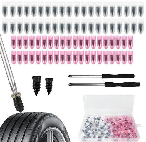 SHUIYUE 80 Pezzi Chiodi per Riparazione Pneumatici Sottovuoto, Kit Riparazione Pneumatici in Gomma, Chiodi in Gomma a Spirale, Fornito con Cacciavite, per Auto, Moto, Camion e Bici (40S+40L)