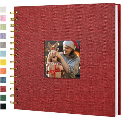 Hiwhy Scrapbook Fotoalben Leineneinband 20,5x20,5 cm 40 Seiten Hardcover Kraft Weiß Seiten Erinnerung Scrapbooking Buch für Hochzeit Reise Baby Dusche Gästebuch, Rot